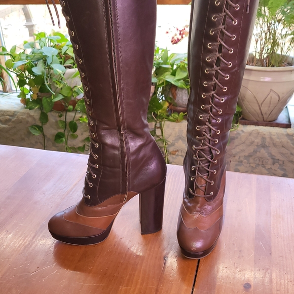 Bally Leather Platform Lace-Up Over the Knee Boots 7.5 - Picture 14 of 14